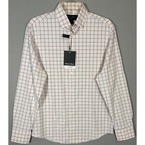 NWT Mizzen Main Leeward Shirt Mens S Trim Fit White Burgundy Plaid Performance